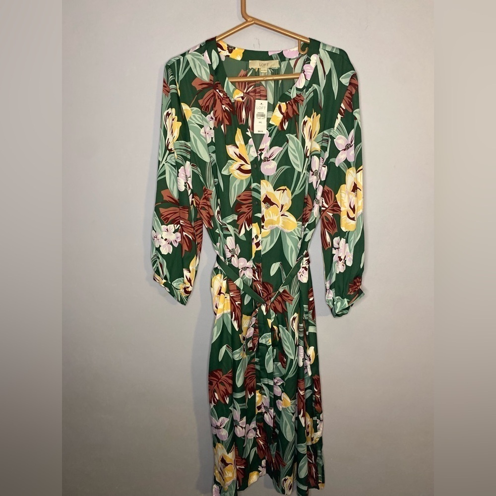 Loft Fit & Flare Dress Women Plus Size Multi Floral V Neck Button Drawstring XXL - Picture 15 of 15